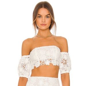 Majorelle “Neveya” white lace crop top in white XS